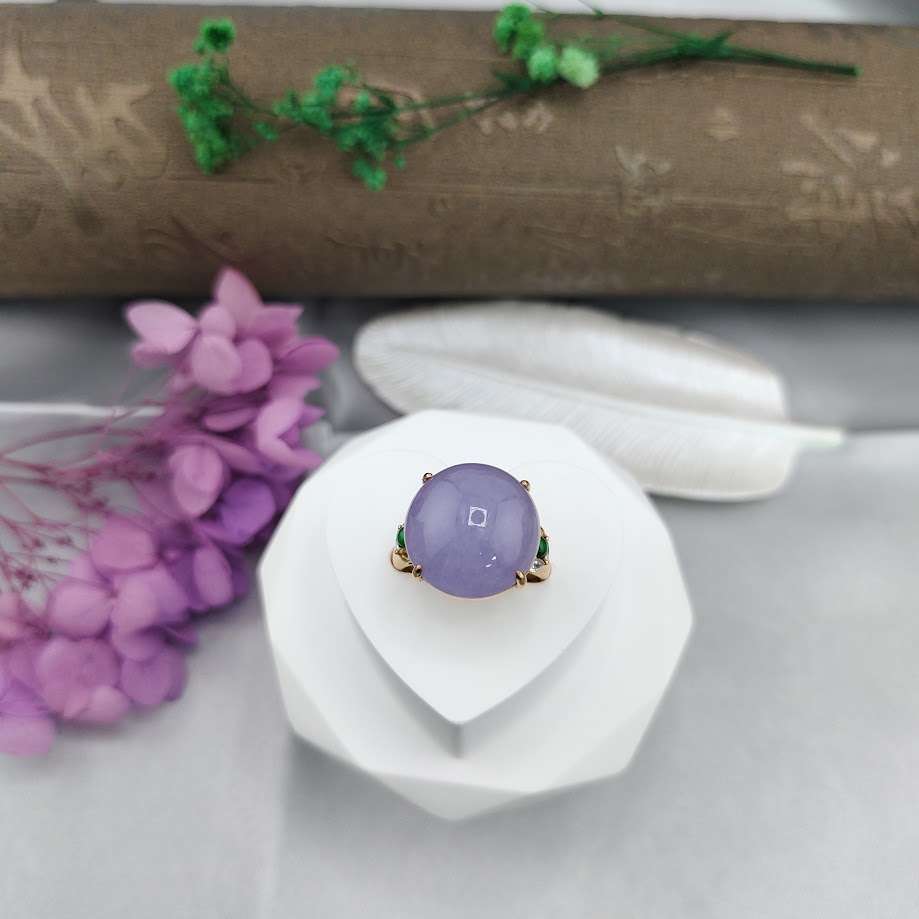 天然翡翠A貨紫羅蘭戒