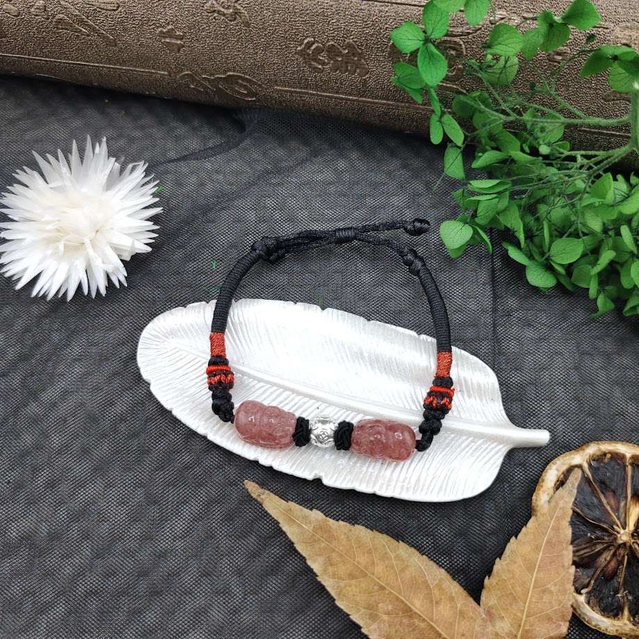 草莓晶貔貅銀手鍊