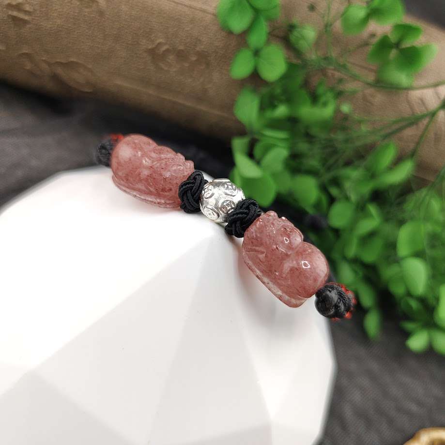 草莓晶貔貅銀手鍊:圖片 3