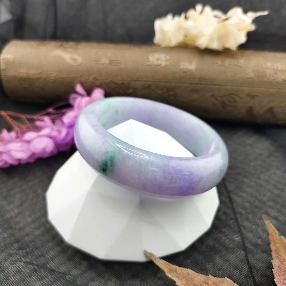 寬版春帶彩翡翠手鐲:圖片 3