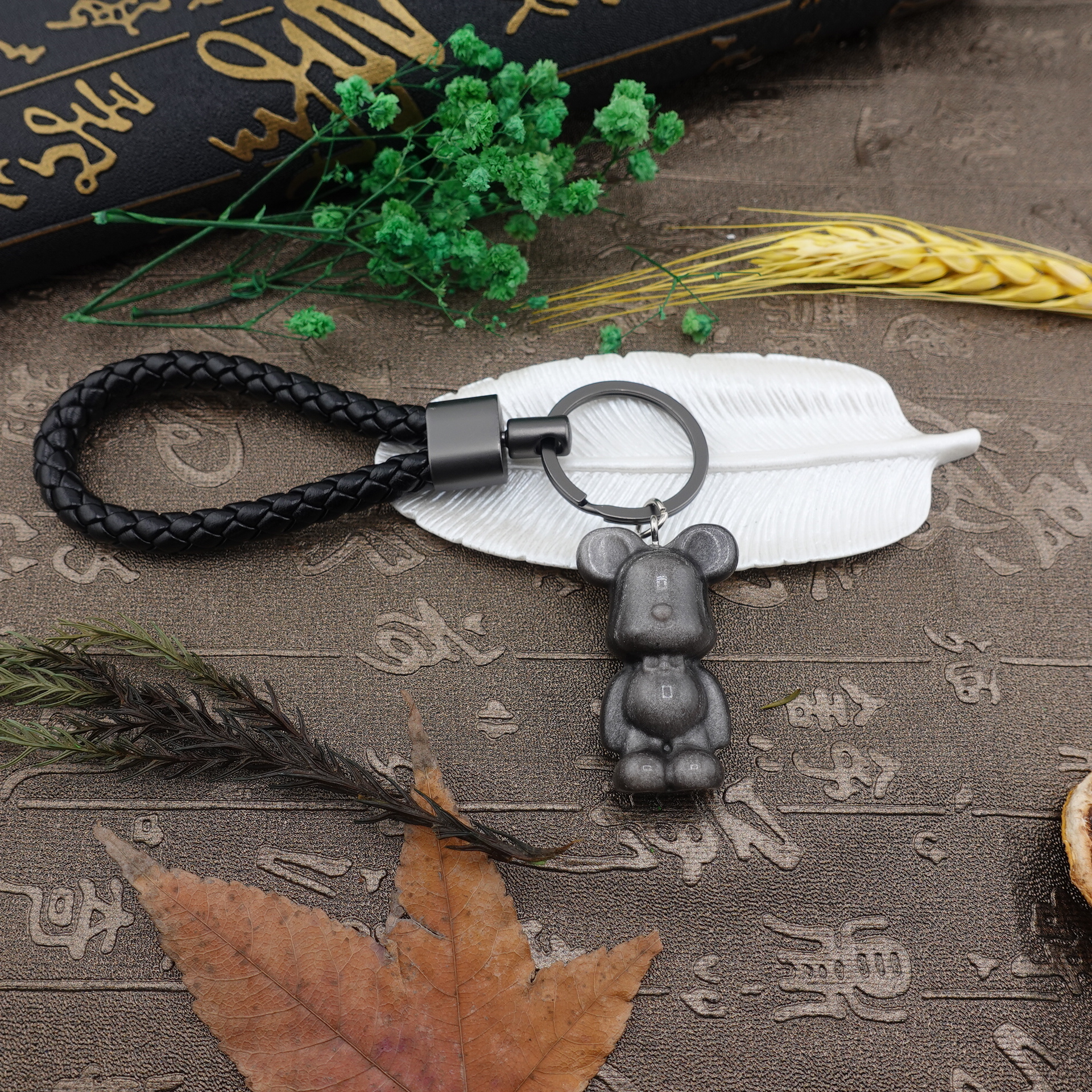 金沙黑曜石暴力熊鑰匙圈