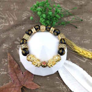 天然黑曜貔貅招財手串 打牌必備 強力招財