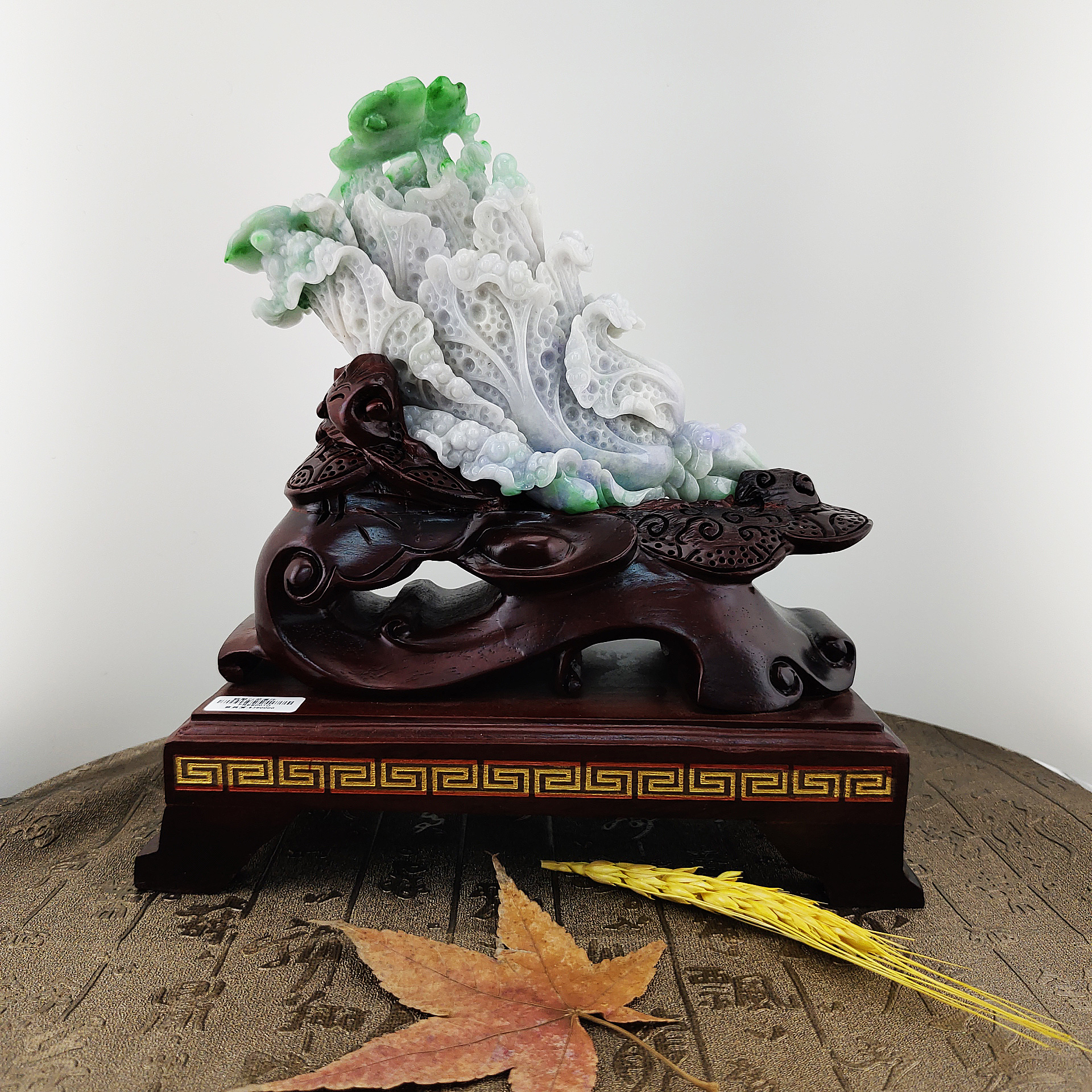 天然翡翠A貨春帶彩翠玉白菜