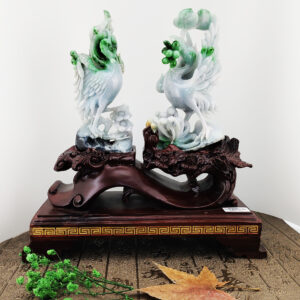 天然翡翠A貨松鶴延年擺件