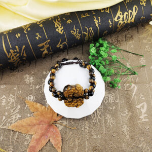 天然虎眼石招財貔貅編織手鍊