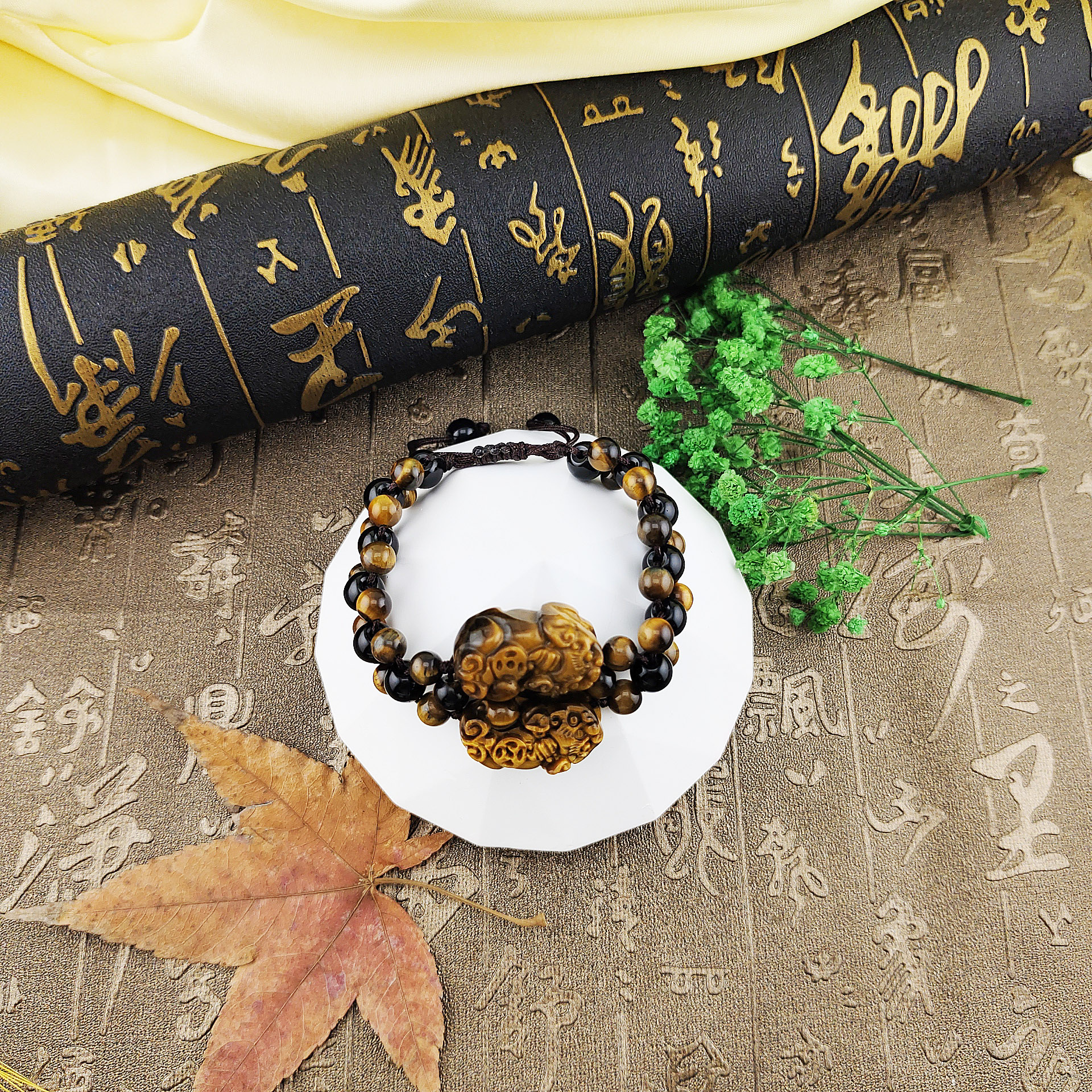 天然虎眼石招財貔貅編織手鍊