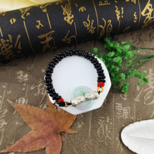 天然翡翠A貨平安扣+純銀貔貅手鍊