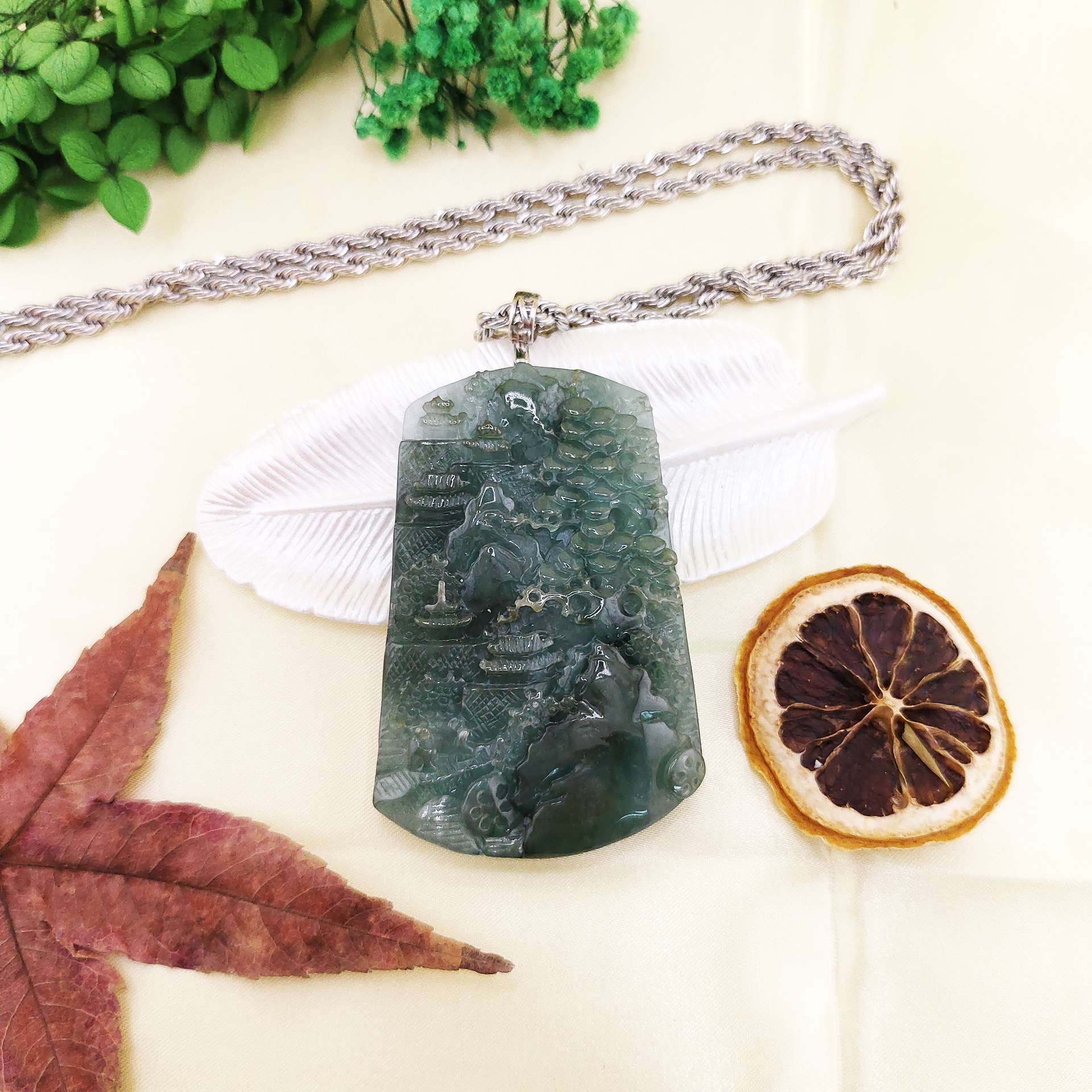 翡翠A貨綠山水牌