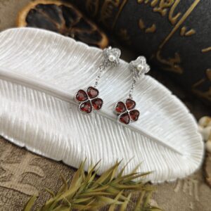 天然紅石榴耳環