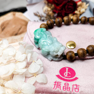 天然翡翠A貨貔貅沈木手繩