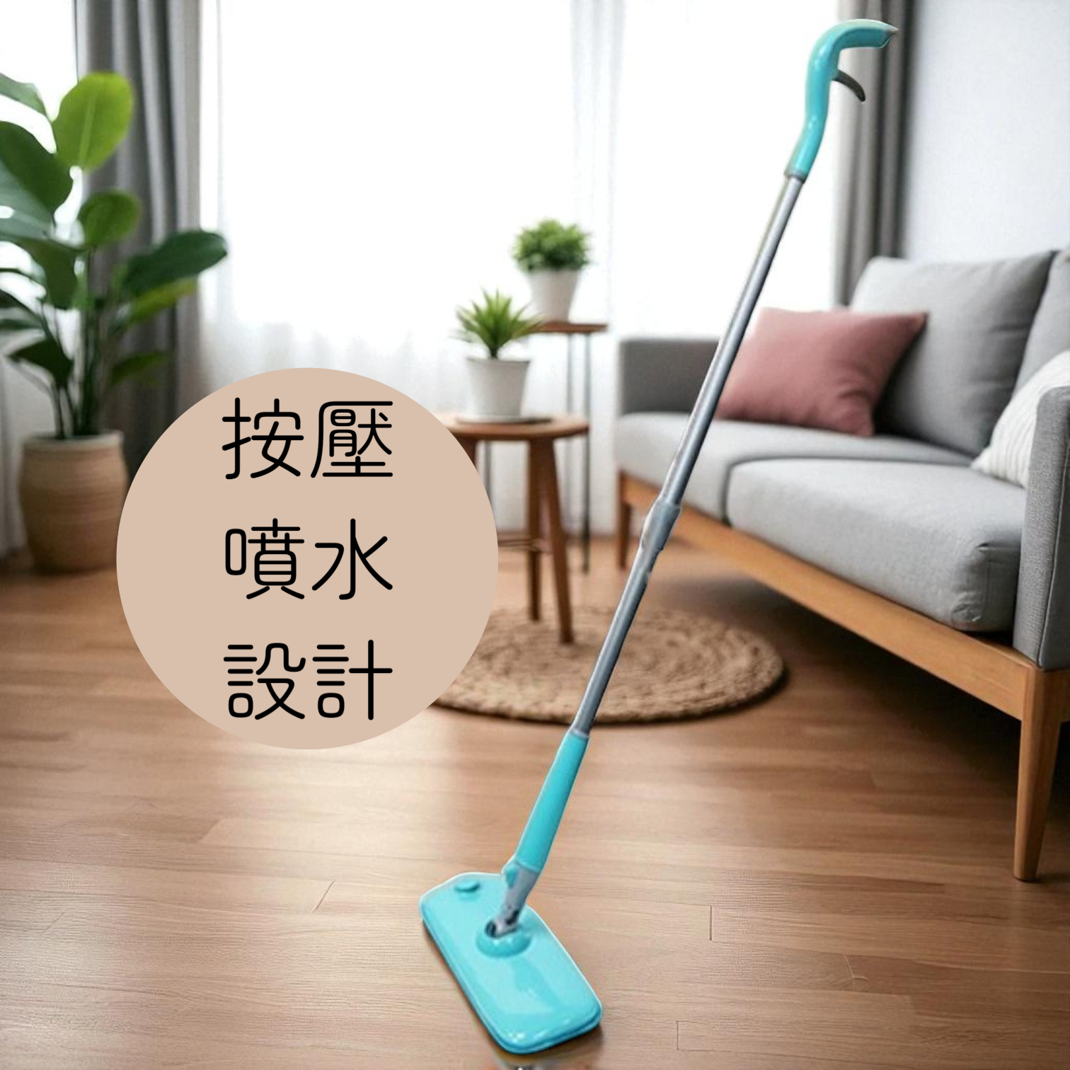 拖霸隱藏式免掛桶超纖噴霧平板拖(一拖二布)